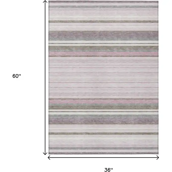 Blush Purple And Ivory Striped Washable Indoor Outdoor Area Rug Photo 3