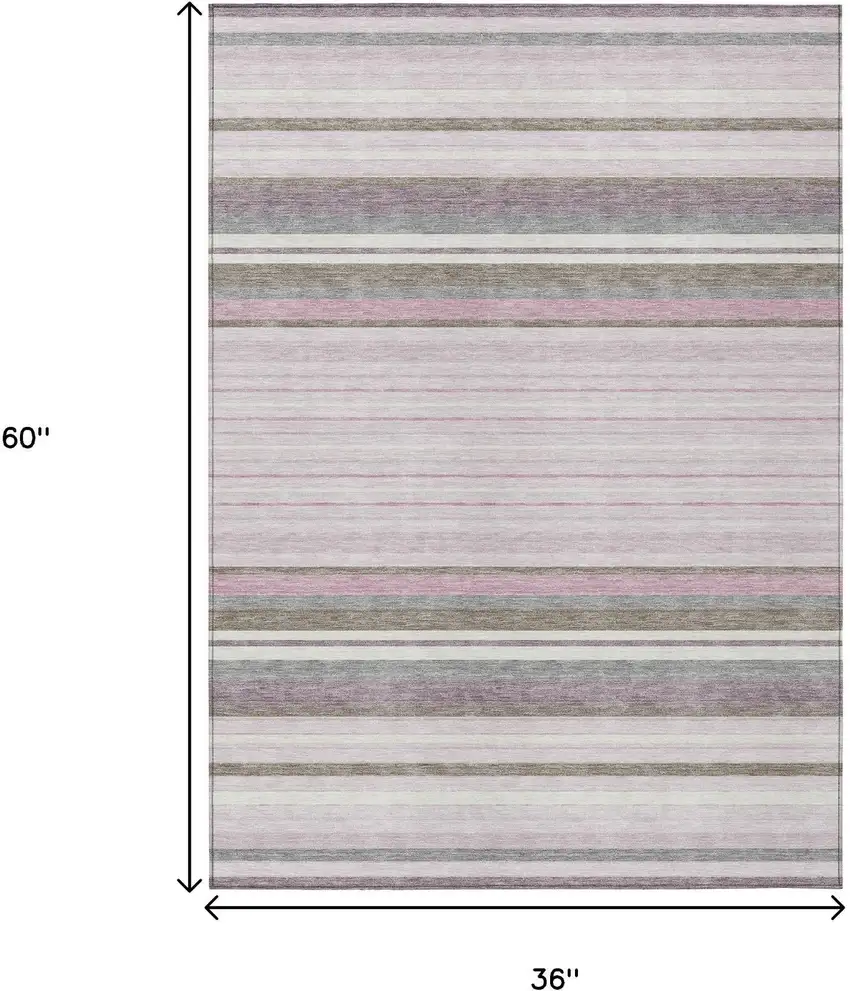Blush Purple And Ivory Striped Washable Indoor Outdoor Area Rug Photo 3