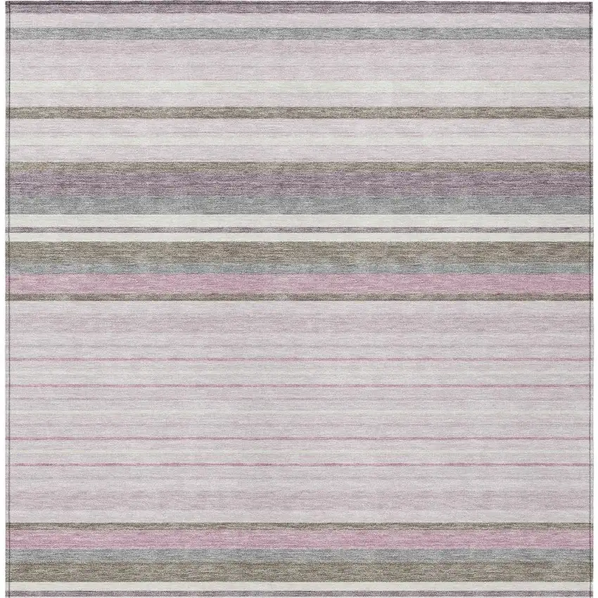 Blush Purple And Ivory Striped Washable Indoor Outdoor Area Rug Photo 5