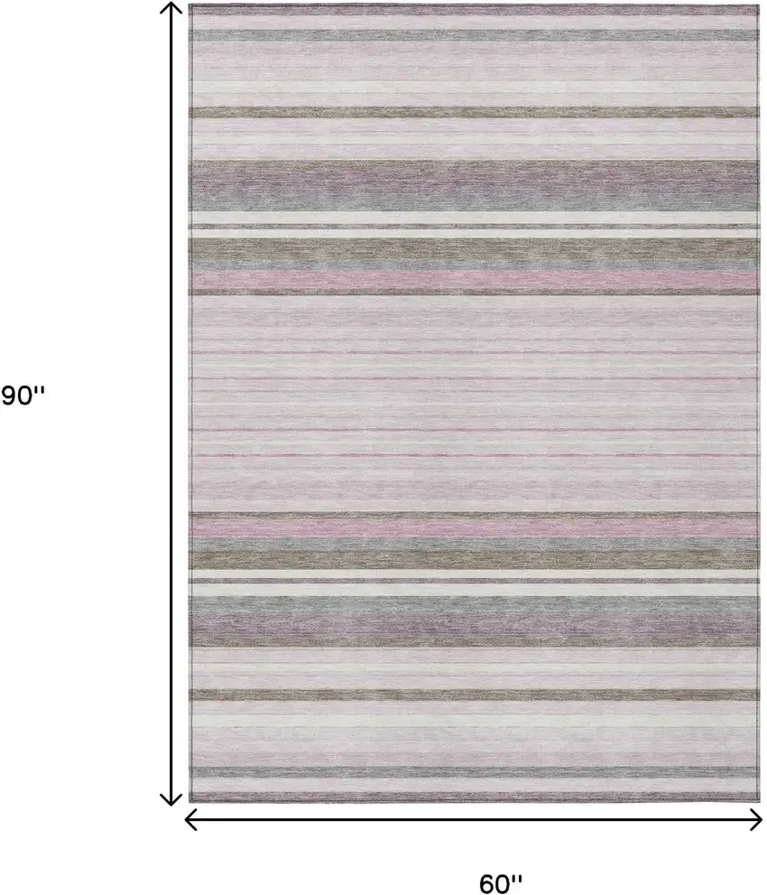 Blush Purple And Ivory Striped Washable Indoor Outdoor Area Rug Photo 3