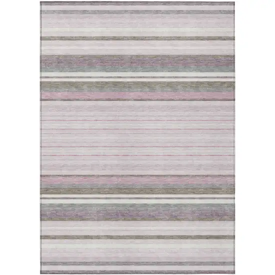 Blush Purple And Ivory Striped Washable Indoor Outdoor Area Rug Photo 2