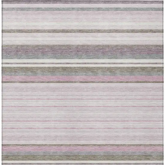 Blush Purple And Ivory Striped Washable Indoor Outdoor Area Rug Photo 6