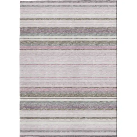 Blush Purple And Ivory Striped Washable Indoor Outdoor Area Rug Photo 4