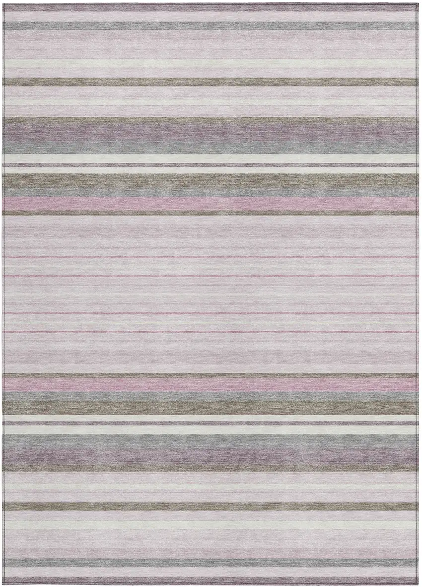 Blush Purple And Ivory Striped Washable Indoor Outdoor Area Rug Photo 4