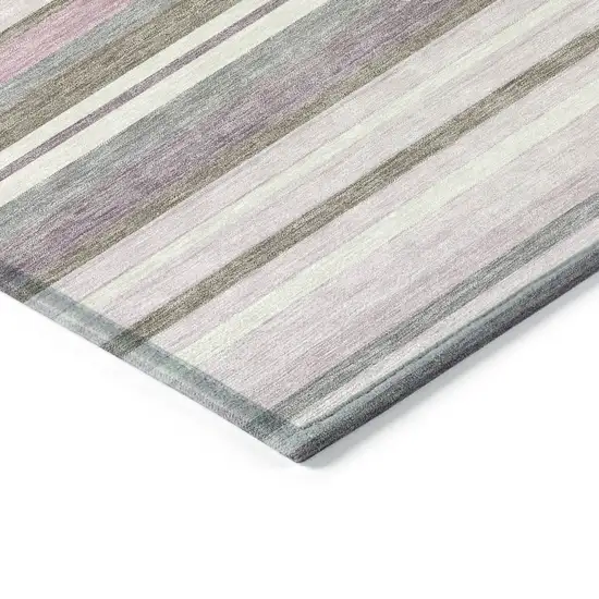 Blush Purple And Ivory Striped Washable Indoor Outdoor Area Rug Photo 5