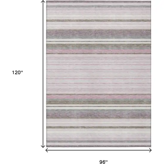 Blush Purple And Ivory Striped Washable Indoor Outdoor Area Rug Photo 3