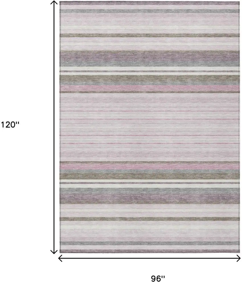 Blush Purple And Ivory Striped Washable Indoor Outdoor Area Rug Photo 3