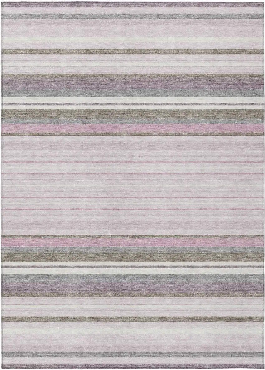 Blush Purple And Ivory Striped Washable Indoor Outdoor Area Rug Photo 2