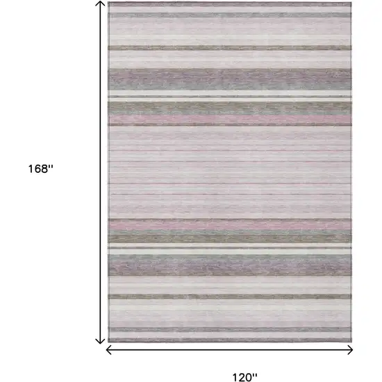 Blush Purple And Ivory Striped Washable Indoor Outdoor Area Rug Photo 3