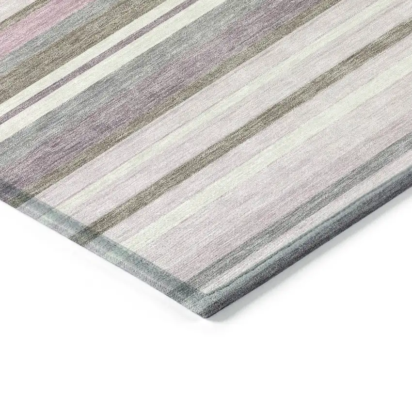 Blush Purple And Ivory Striped Washable Indoor Outdoor Area Rug Photo 4