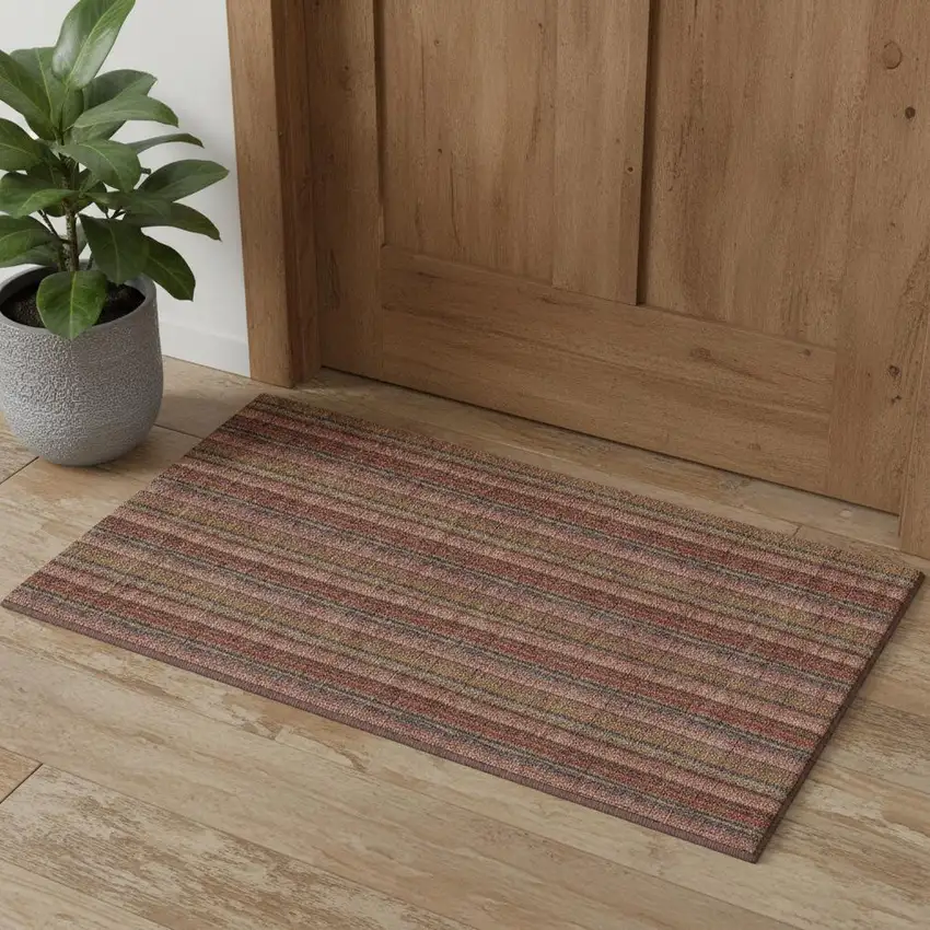 Blush Purple And Orange Striped Washable Area Rug With UV Protection Photo 1