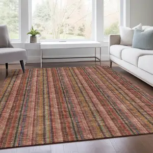 Photo of Blush Purple And Orange Striped Washable Area Rug With UV Protection