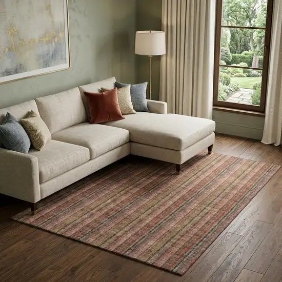 Blush Purple And Orange Striped Washable Area Rug With UV Protection Photo 1