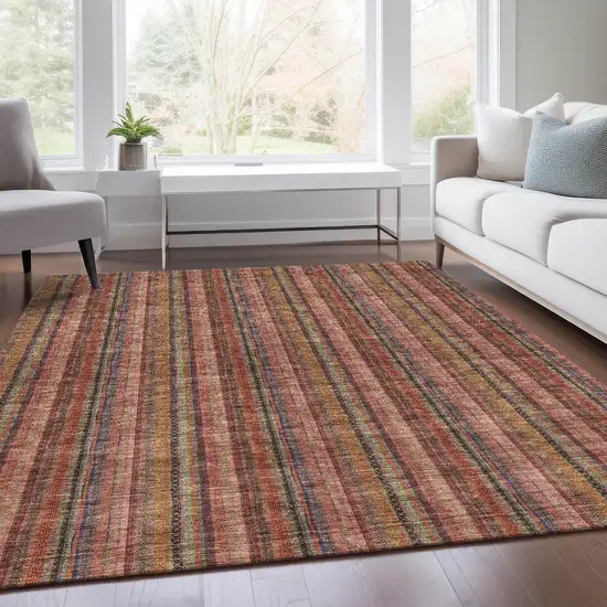 Blush Purple And Orange Striped Washable Area Rug With UV Protection Photo 1