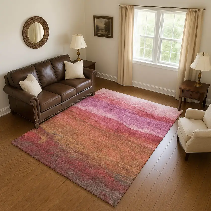 Blush Rust And Red Striped Washable Area Rug With UV Protection Photo 2