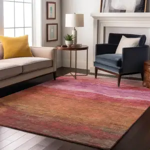 Photo of Blush Rust And Red Striped Washable Area Rug With UV Protection
