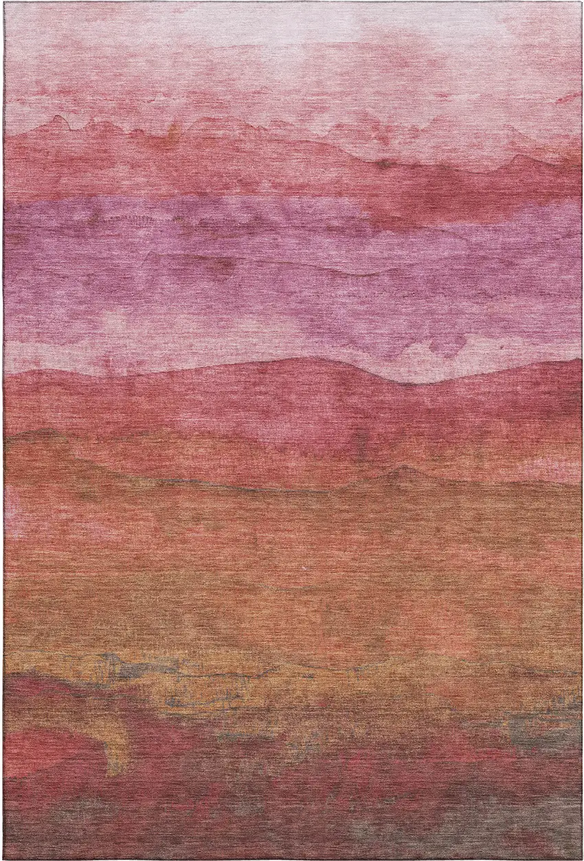 Blush Rust And Red Striped Washable Area Rug With UV Protection Photo 3