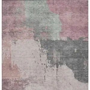 Photo of Blush Sage And Charcoal Abstract Washable Indoor Outdoor Area Rug