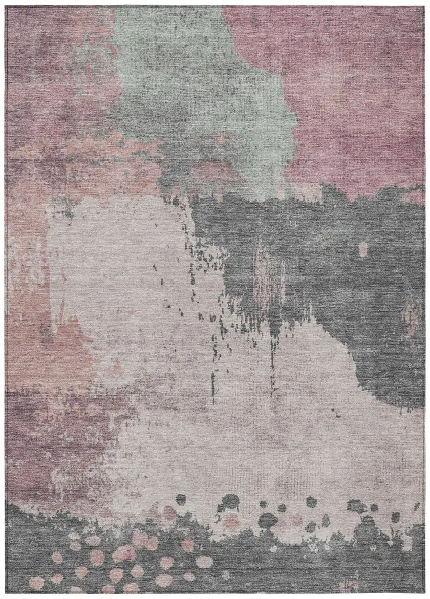 Blush Sage And Charcoal Abstract Washable Indoor Outdoor Area Rug Photo 8