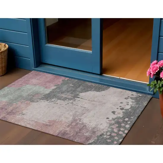 Blush Sage And Charcoal Abstract Washable Indoor Outdoor Area Rug Photo 2
