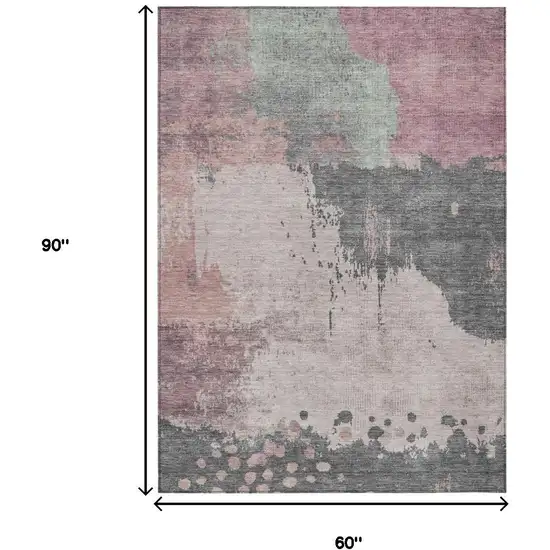 Blush Sage And Charcoal Abstract Washable Indoor Outdoor Area Rug Photo 9