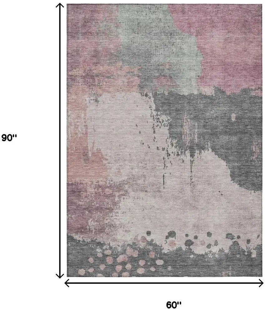 Blush Sage And Charcoal Abstract Washable Indoor Outdoor Area Rug Photo 9