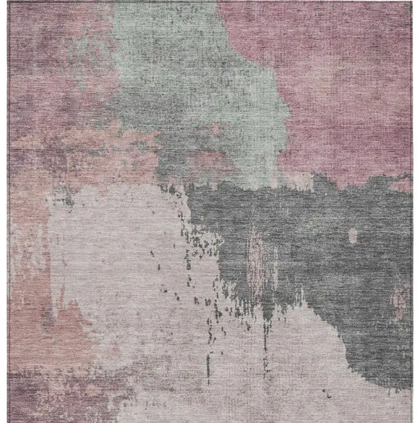 Blush Sage And Charcoal Abstract Washable Indoor Outdoor Area Rug Photo 1