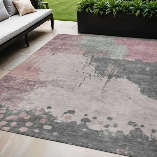 Blush Sage And Charcoal Abstract Washable Indoor Outdoor Area Rug Photo 2