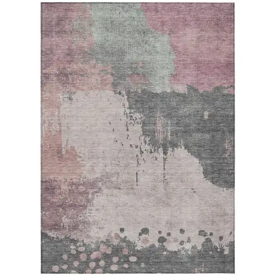 Blush Sage And Charcoal Abstract Washable Indoor Outdoor Area Rug Photo 8