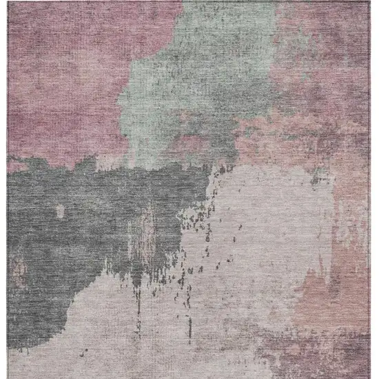 Blush Sage And Charcoal Abstract Washable Indoor Outdoor Area Rug Photo 3