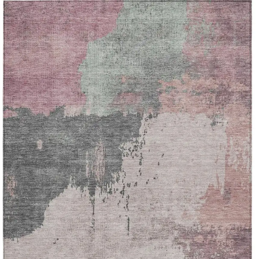 Blush Sage And Charcoal Abstract Washable Indoor Outdoor Area Rug Photo 3