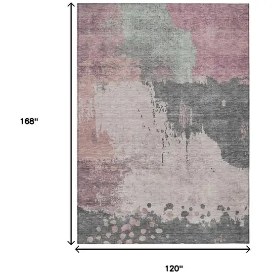 Blush Sage And Charcoal Abstract Washable Indoor Outdoor Area Rug Photo 9