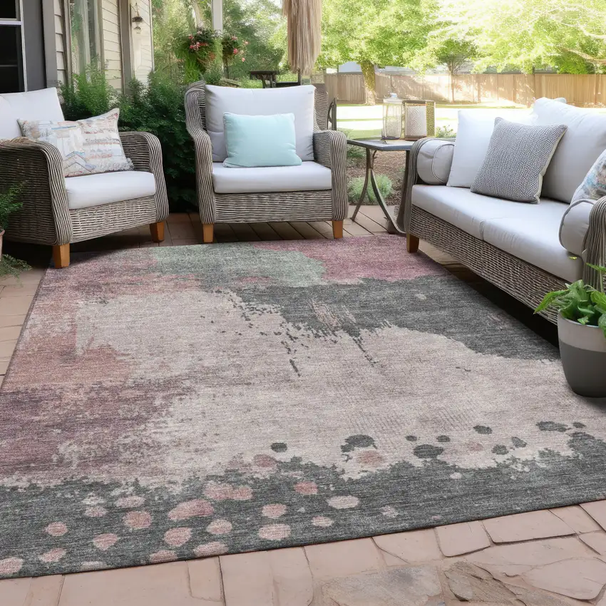 Blush Sage And Charcoal Abstract Washable Indoor Outdoor Area Rug Photo 4