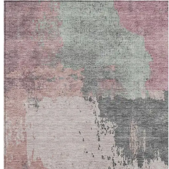 Blush Sage And Charcoal Abstract Washable Indoor Outdoor Area Rug Photo 6