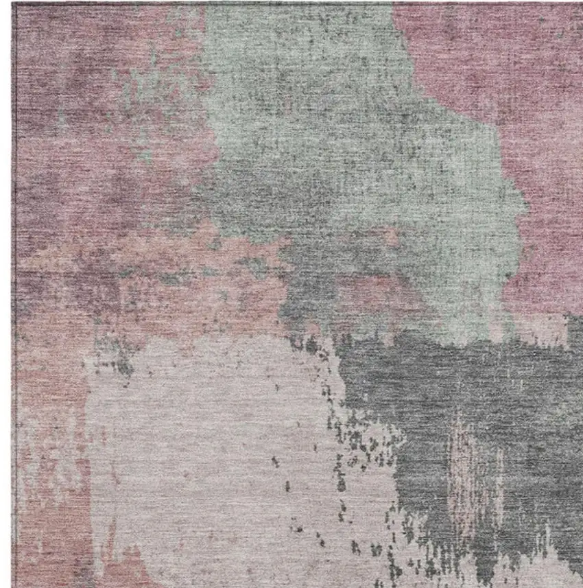 Blush Sage And Charcoal Abstract Washable Indoor Outdoor Area Rug Photo 6