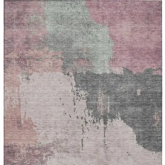 Blush Sage And Charcoal Abstract Washable Indoor Outdoor Area Rug Photo 1