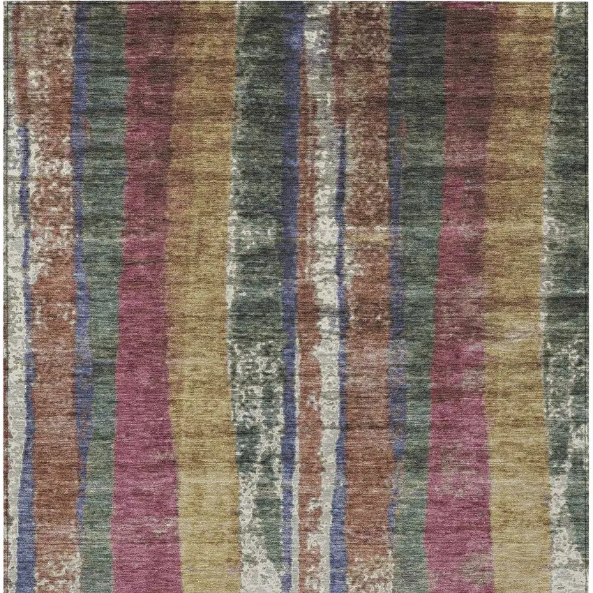 Blush Sage And Gold Striped Washable Indoor Outdoor Area Rug Photo 1