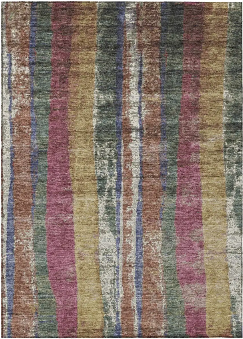 Blush Sage And Gold Striped Washable Indoor Outdoor Area Rug Photo 8