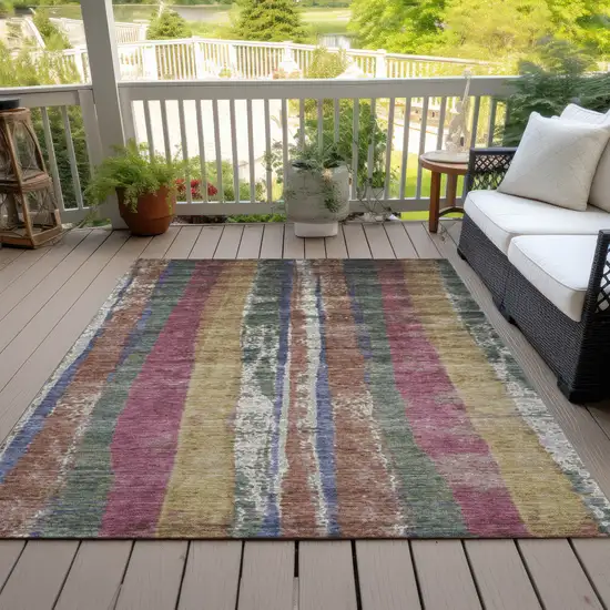 Blush Sage And Gold Striped Washable Indoor Outdoor Area Rug Photo 7
