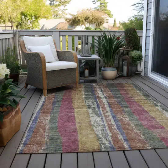 Blush Sage And Gold Striped Washable Indoor Outdoor Area Rug Photo 4