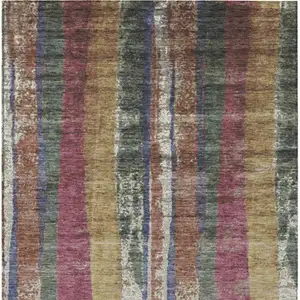 Photo of Blush Sage And Gold Striped Washable Indoor Outdoor Area Rug