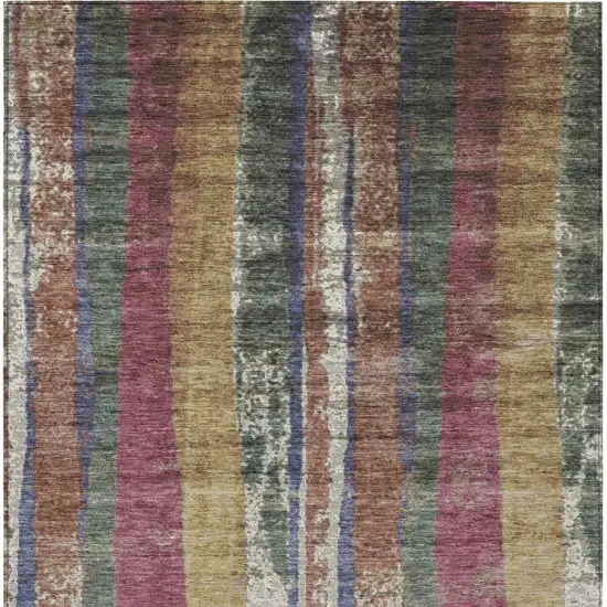Blush Sage And Gold Striped Washable Indoor Outdoor Area Rug Photo 1