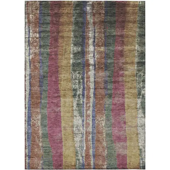Blush Sage And Gold Striped Washable Indoor Outdoor Area Rug Photo 8