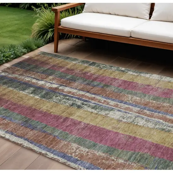 Blush Sage And Gold Striped Washable Indoor Outdoor Area Rug Photo 1