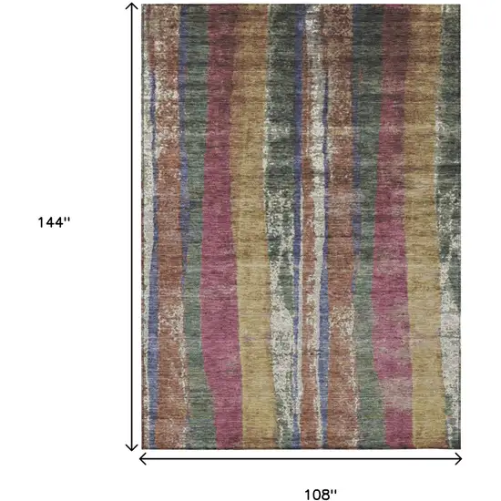 Blush Sage And Gold Striped Washable Indoor Outdoor Area Rug Photo 3