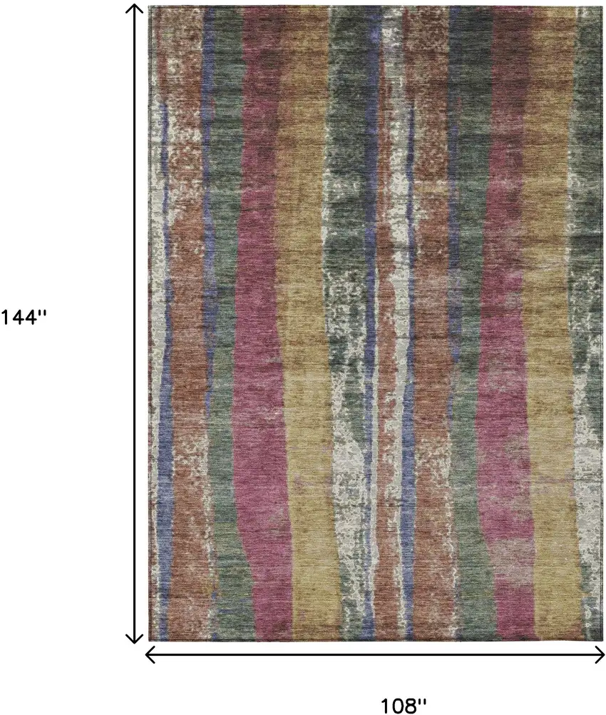 Blush Sage And Gold Striped Washable Indoor Outdoor Area Rug Photo 3
