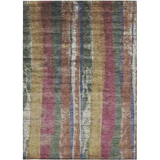Blush Sage And Gold Striped Washable Indoor Outdoor Area Rug Photo 2