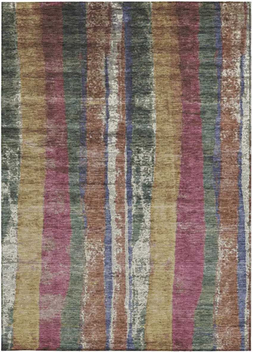 Blush Sage And Gold Striped Washable Indoor Outdoor Area Rug Photo 2