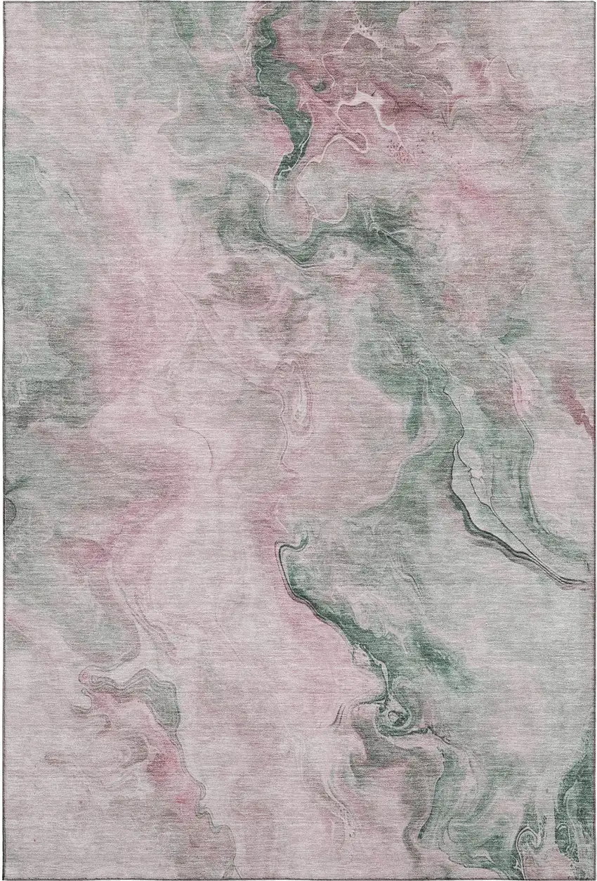 Blush Sage And Ivory Abstract Washable Area Rug With UV Protection Photo 1
