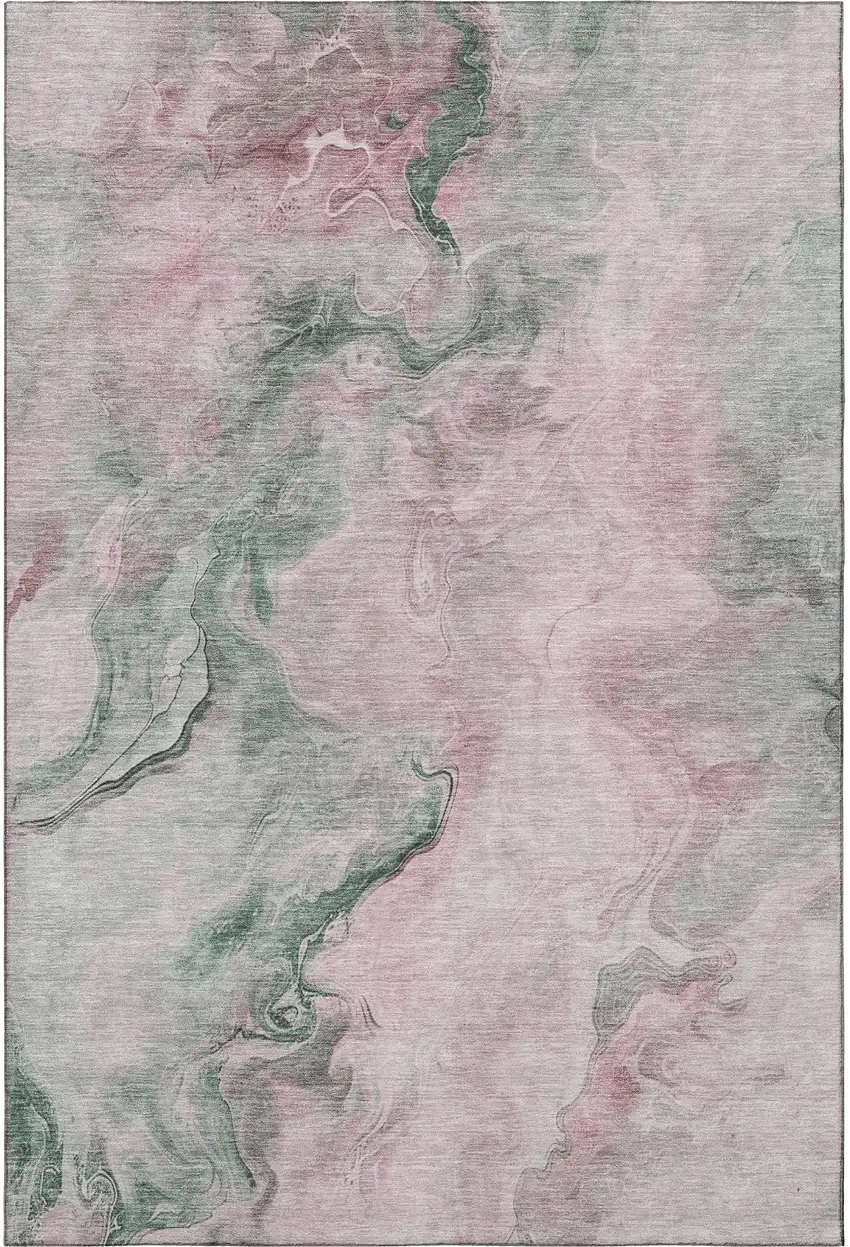 Blush Sage And Ivory Abstract Washable Area Rug With UV Protection Photo 3